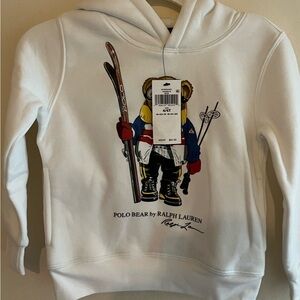 Classic White Hoodie with Skiing Bear Design polo